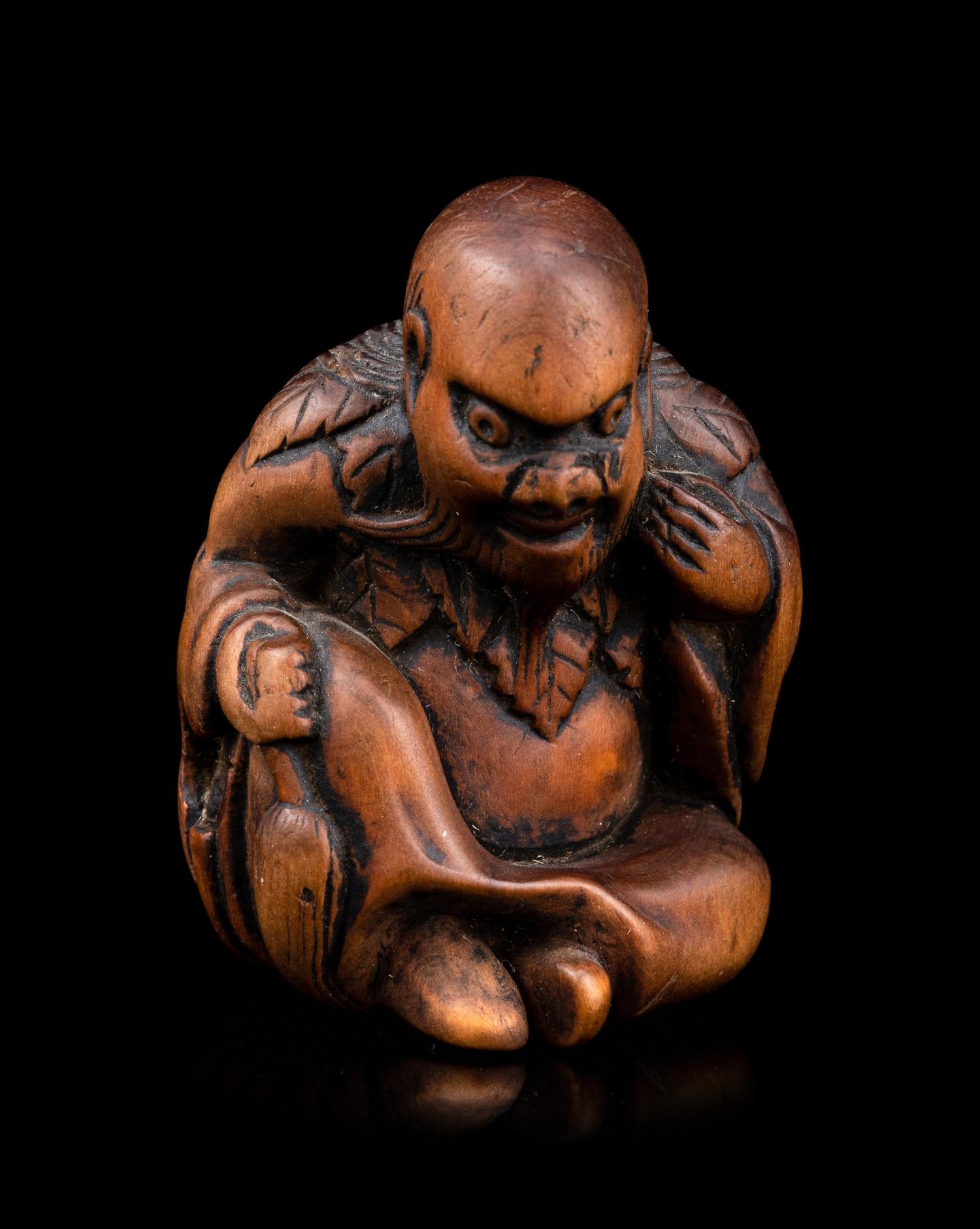 Six Japanese Carved Wood and Bamboo Figural-Form Netsuke
