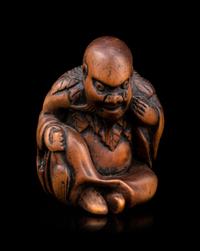 Six Japanese Carved Wood and Bamboo Figural-Form Netsuke