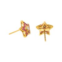 RUBY, DIAMOND, AND YELLOW GOLD STAR STUD EARRINGS