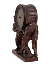 A Continental Carved Oak Figural Clock