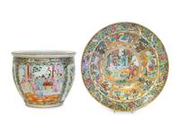 A Large Chinese Export Rose Medallion Porcelain Punch Bowl and Jardinière