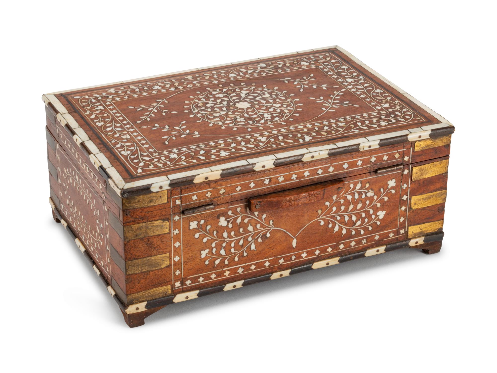 An Anglo-Indian Bone-Inlaid Fruitwood Casket — 19TH CENTURY