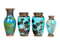 Four Blue Ground Cloisonné Vases