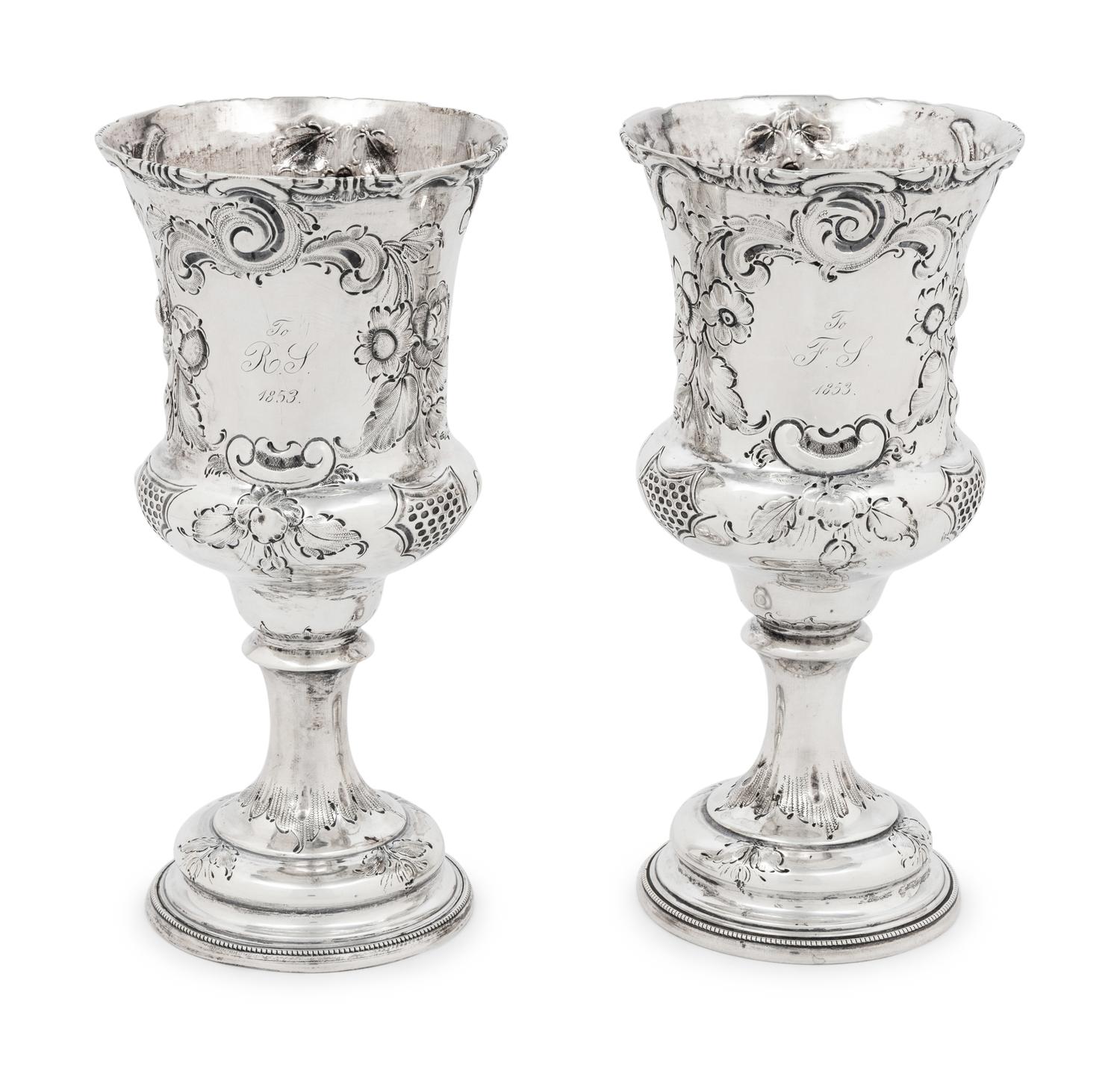 Two American Silver Repoussé Goblets