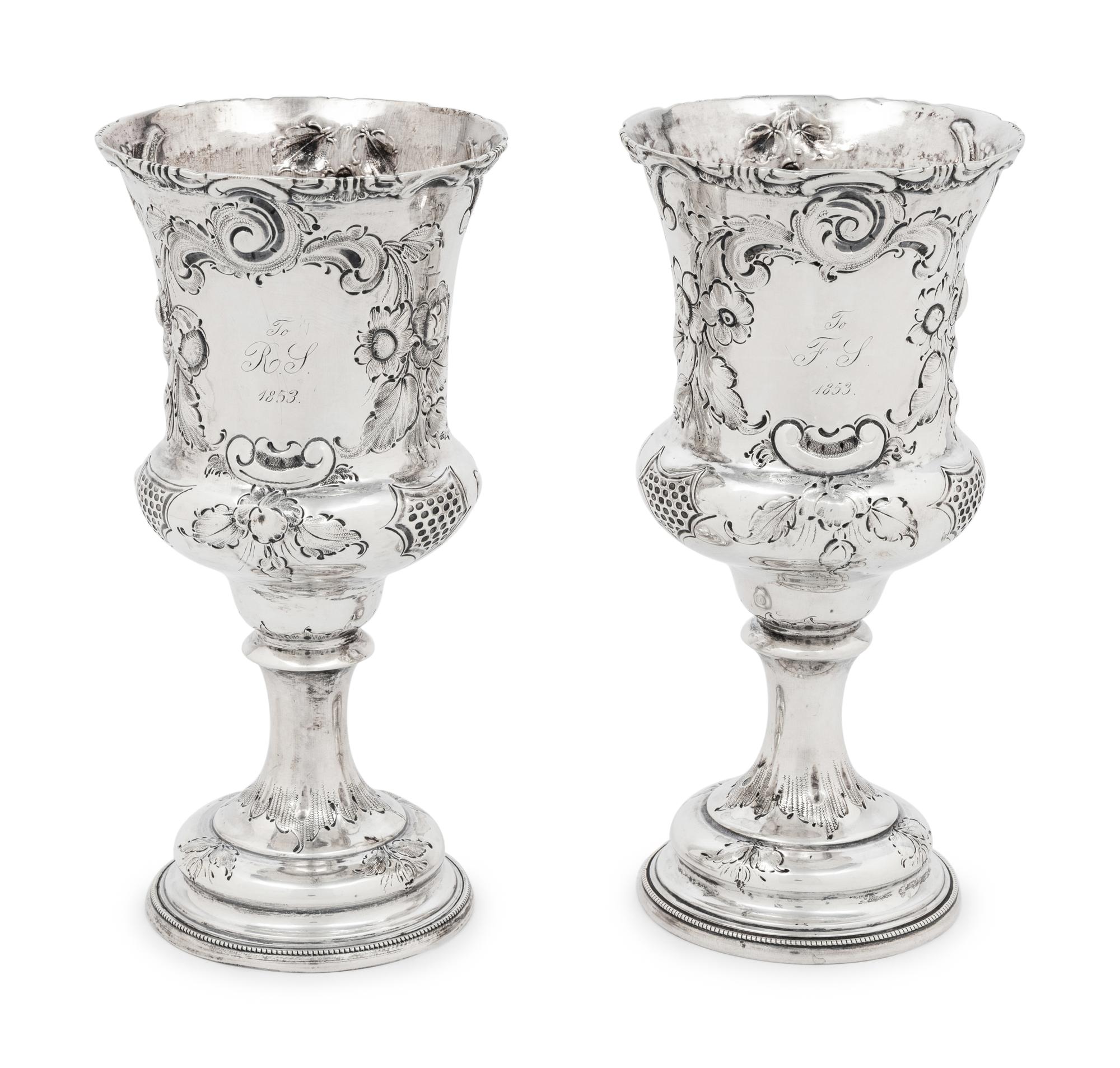 Two American Silver Repoussé Goblets