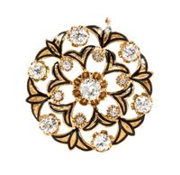 A Victorian 14 Karat Yellow Gold Diamond and Enamel Brooch, 8.50 dwts.