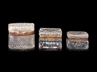 Three French Gilt Metal Mounted Cut Glass Table Boxes