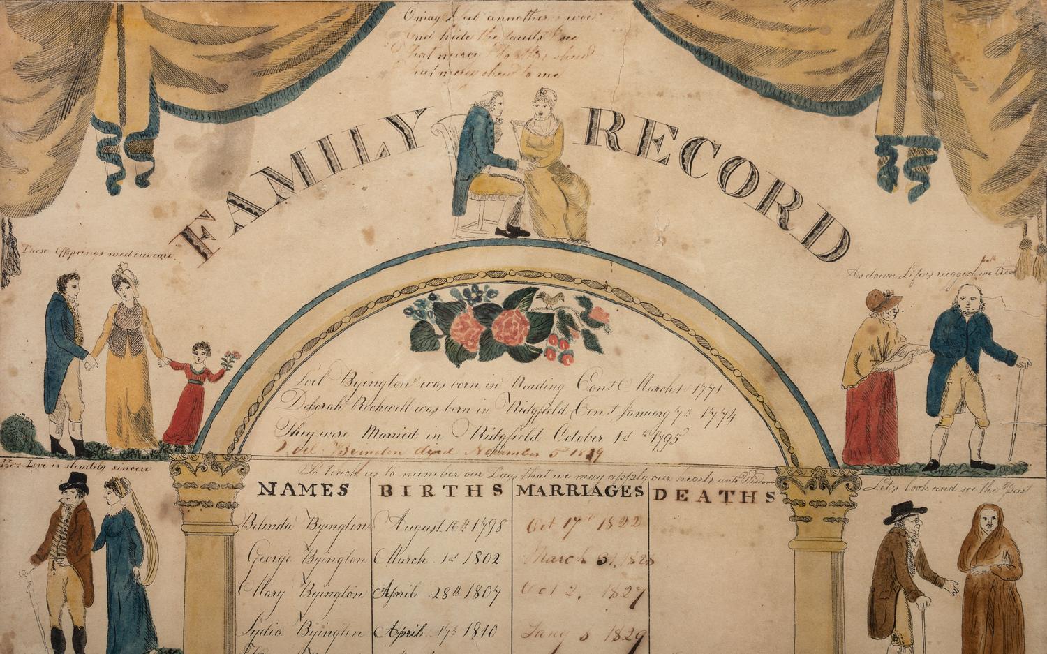 An Unusually Large Watercolor and Penwork Family Record, 19th Century