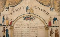 An Unusually Large Watercolor and Penwork Family Record, 19th Century
