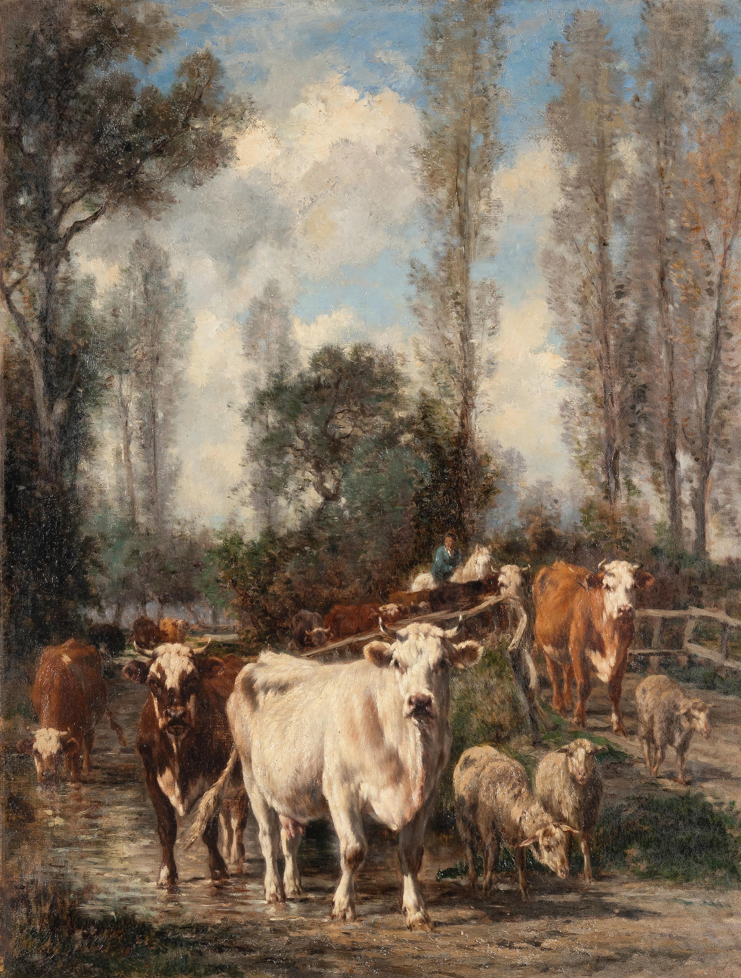 Marie Dieterle (French, 1856-1935) — Driven Cattle