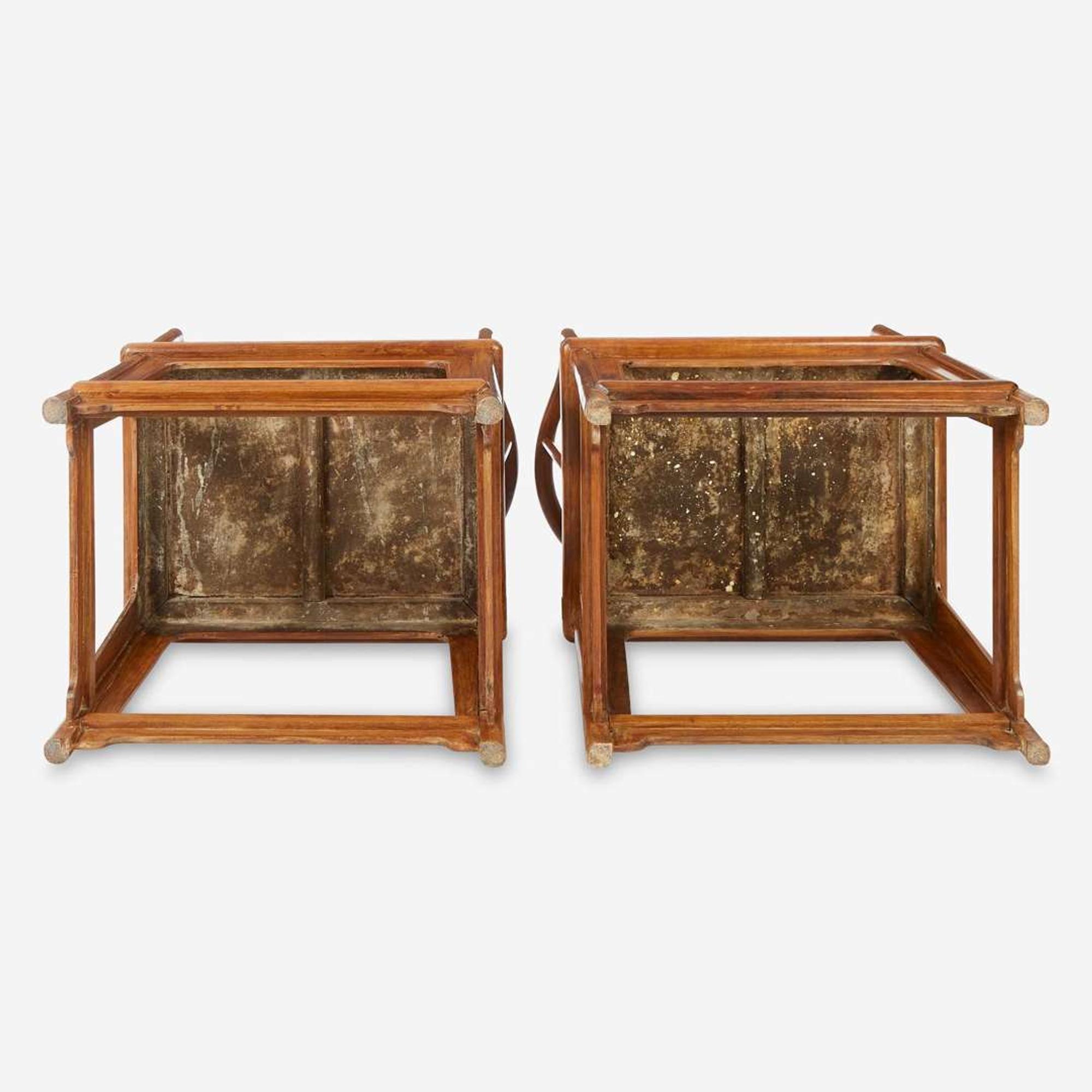 A pair of Chinese marble-inset hardwood continuous back armchairs 硬木嵌大理石圈椅一对