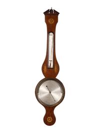 A Regency Style Inlaid Mahogany Banjo Barometer and Thermometer