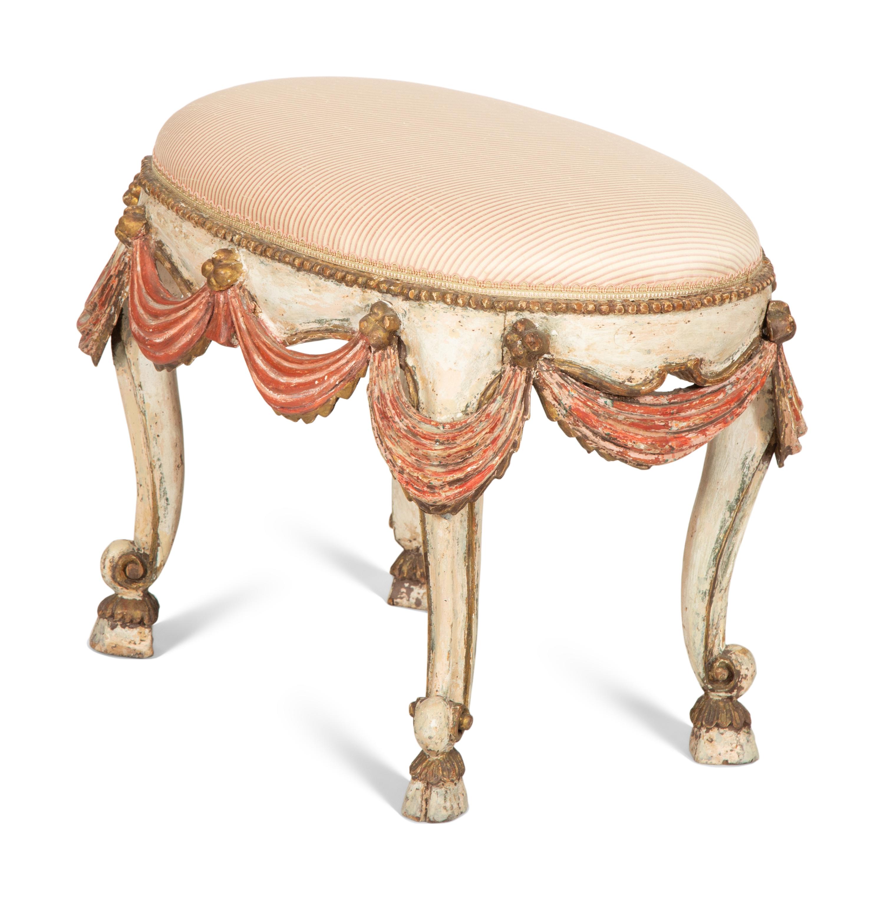 An Italian Painted and Parcel Gilt Foot Stool