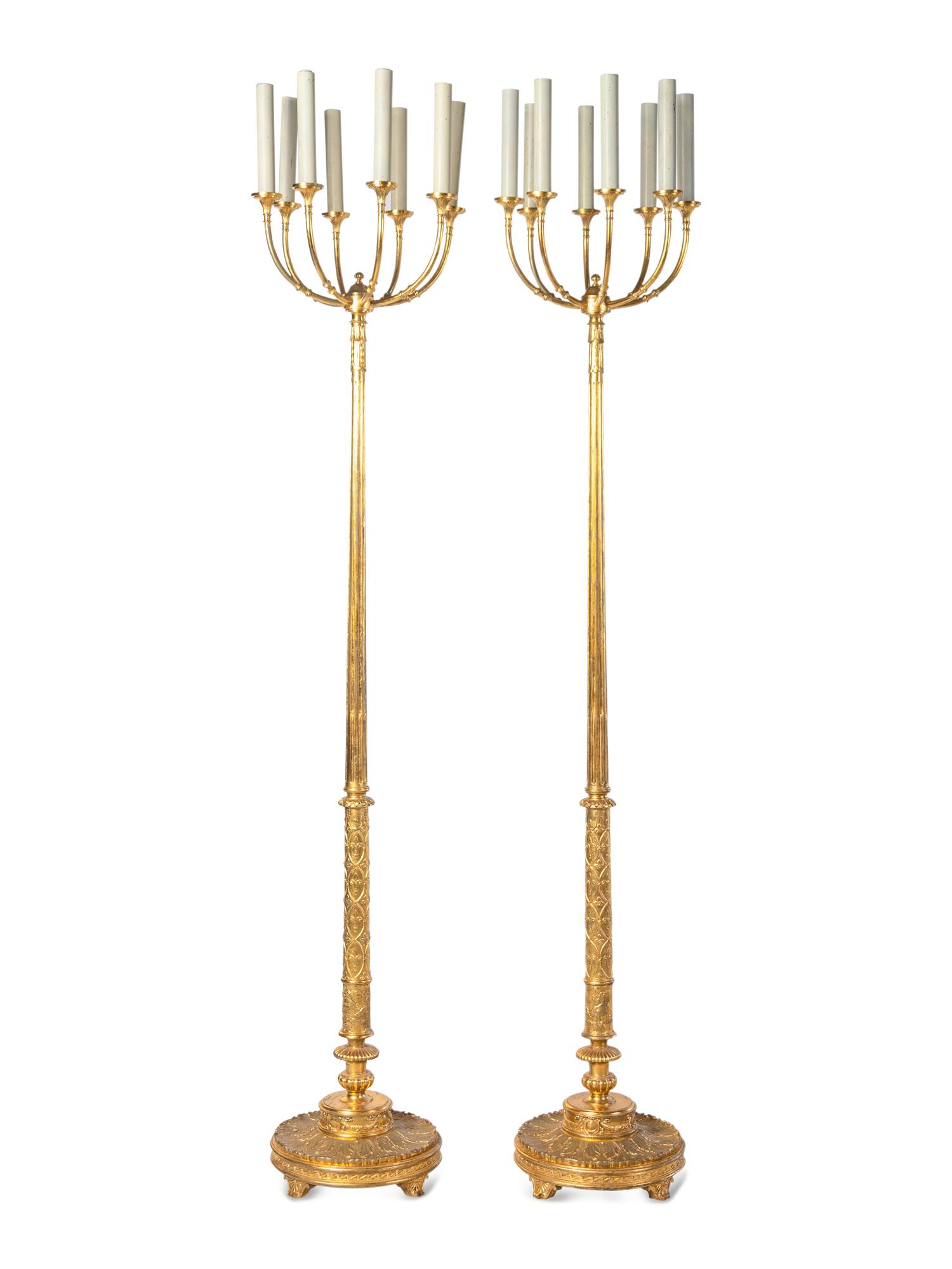 A Pair of Gilt Metal Eight-Light Torchères