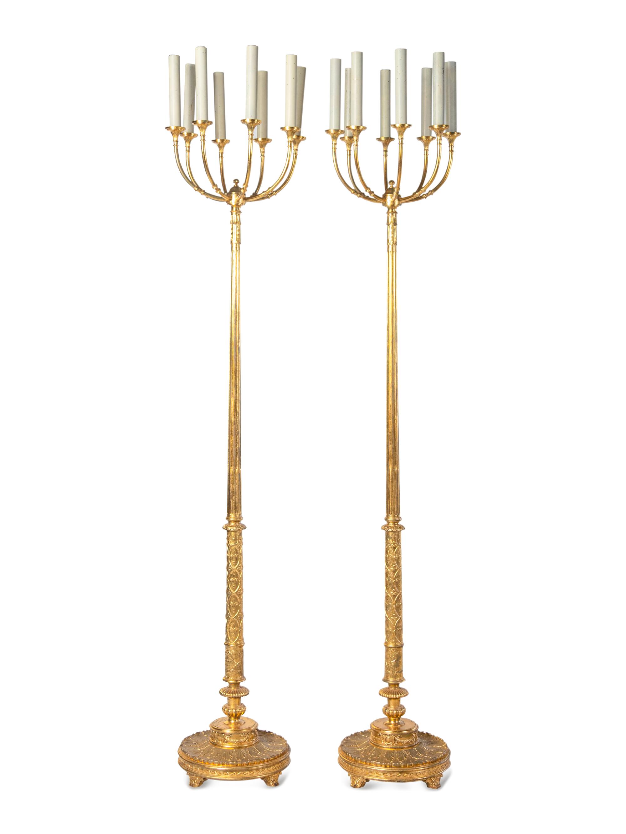 A Pair of Gilt Metal Eight-Light Torchères