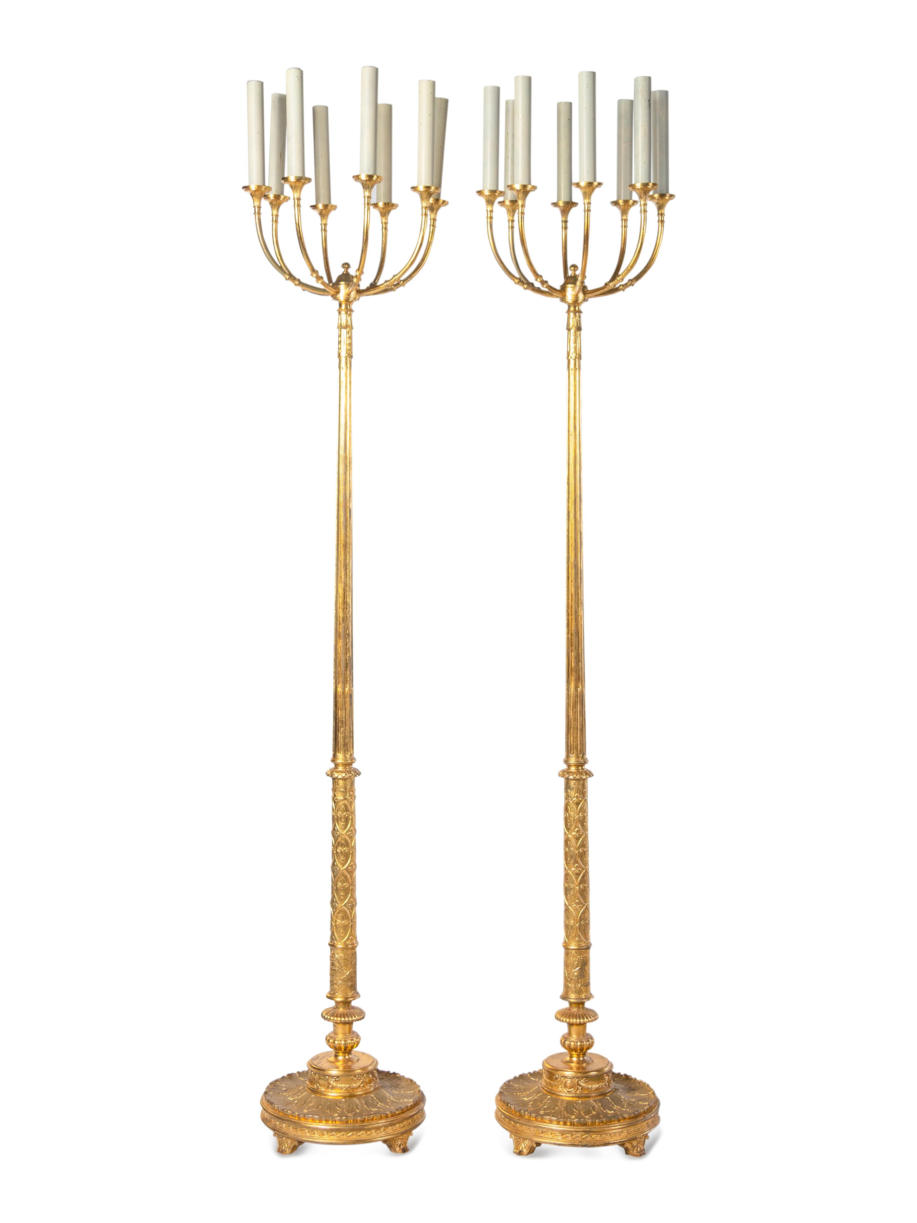 A Pair of Gilt Metal Eight-Light Torchères