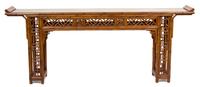 A Faux Bamboo Altar Table Height 34 1/2 x length 86 1/2 x depth 14 1/2 inches. — 20TH CENTURY