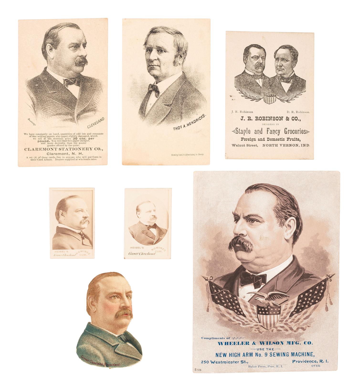 [CLEVELAND, Grover (1837-1908)]. A group of photographs, advertising cards, and campaign ephemera related to Grover Cleveland, comprising: