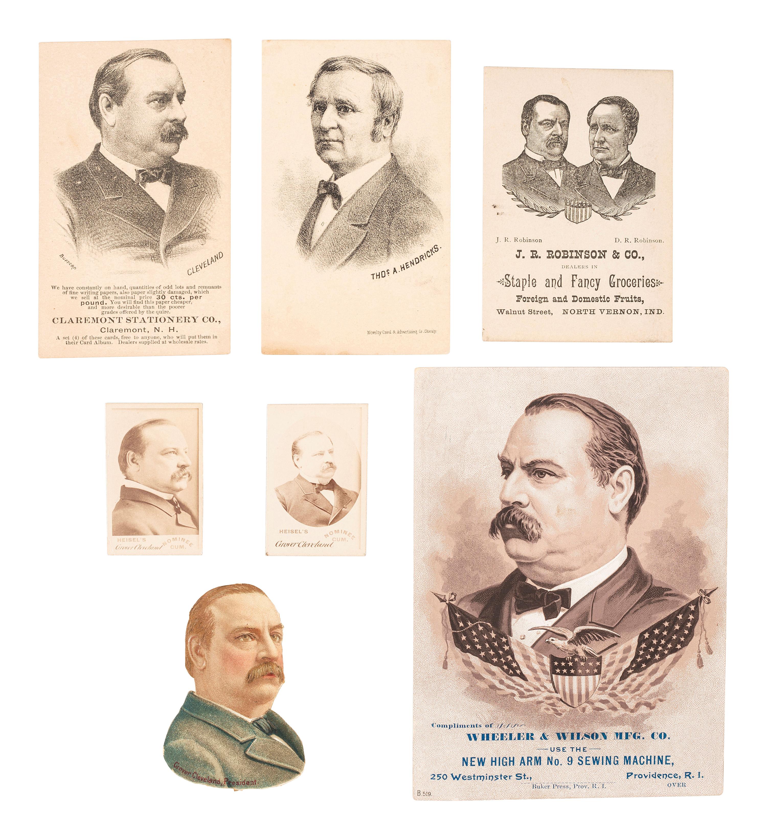 [CLEVELAND, Grover (1837-1908)]. A group of photographs, advertising cards, and campaign ephemera related to Grover Cleveland, comprising: