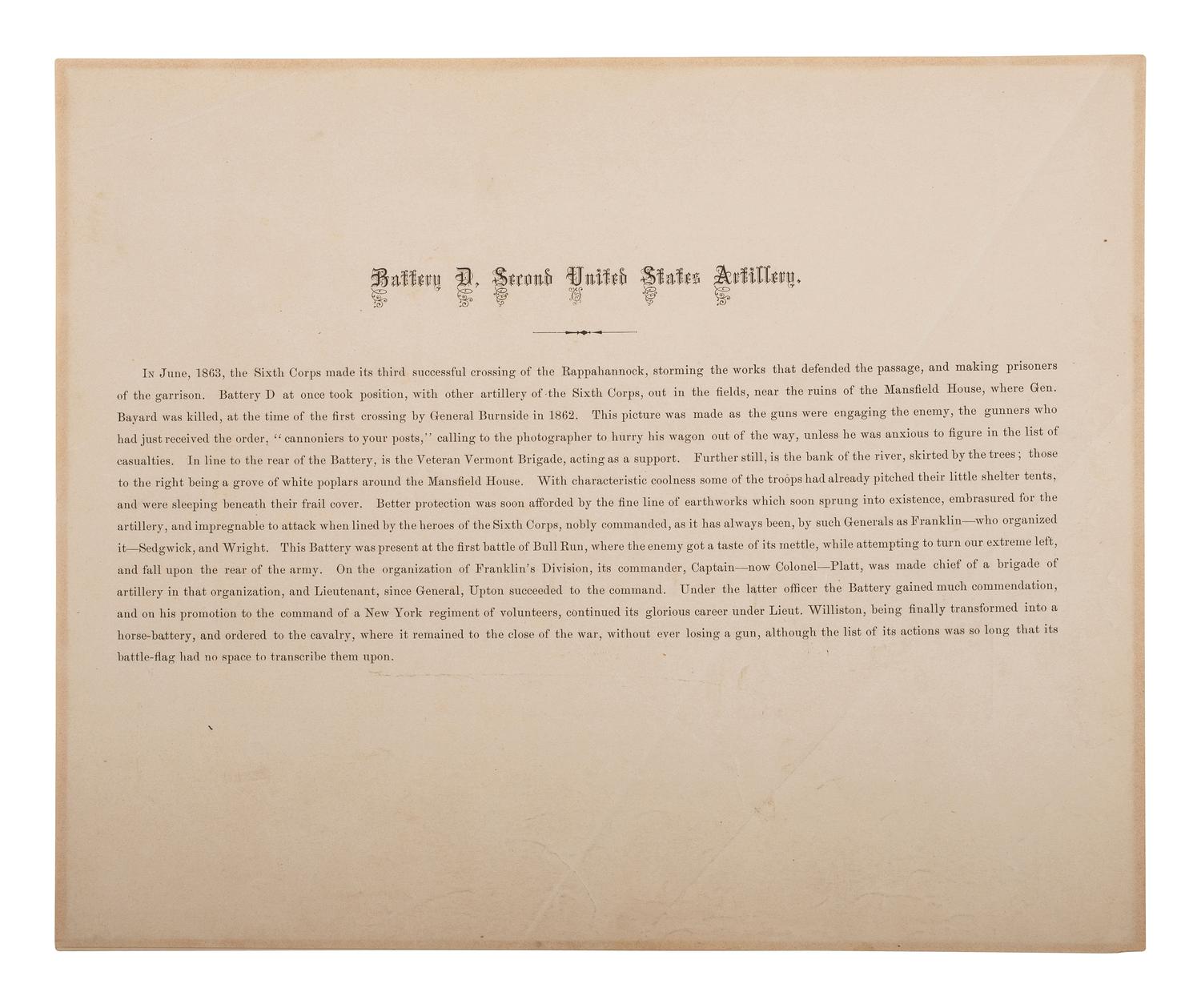 [CIVIL WAR]. O'SULLIVAN, Timothy, photographer. Incidents of the War: Battery D, 5th [sic] US Artillery, In Action. Fredericksburg, 1863. Washington, DC: Alexander Gardner, 1865.