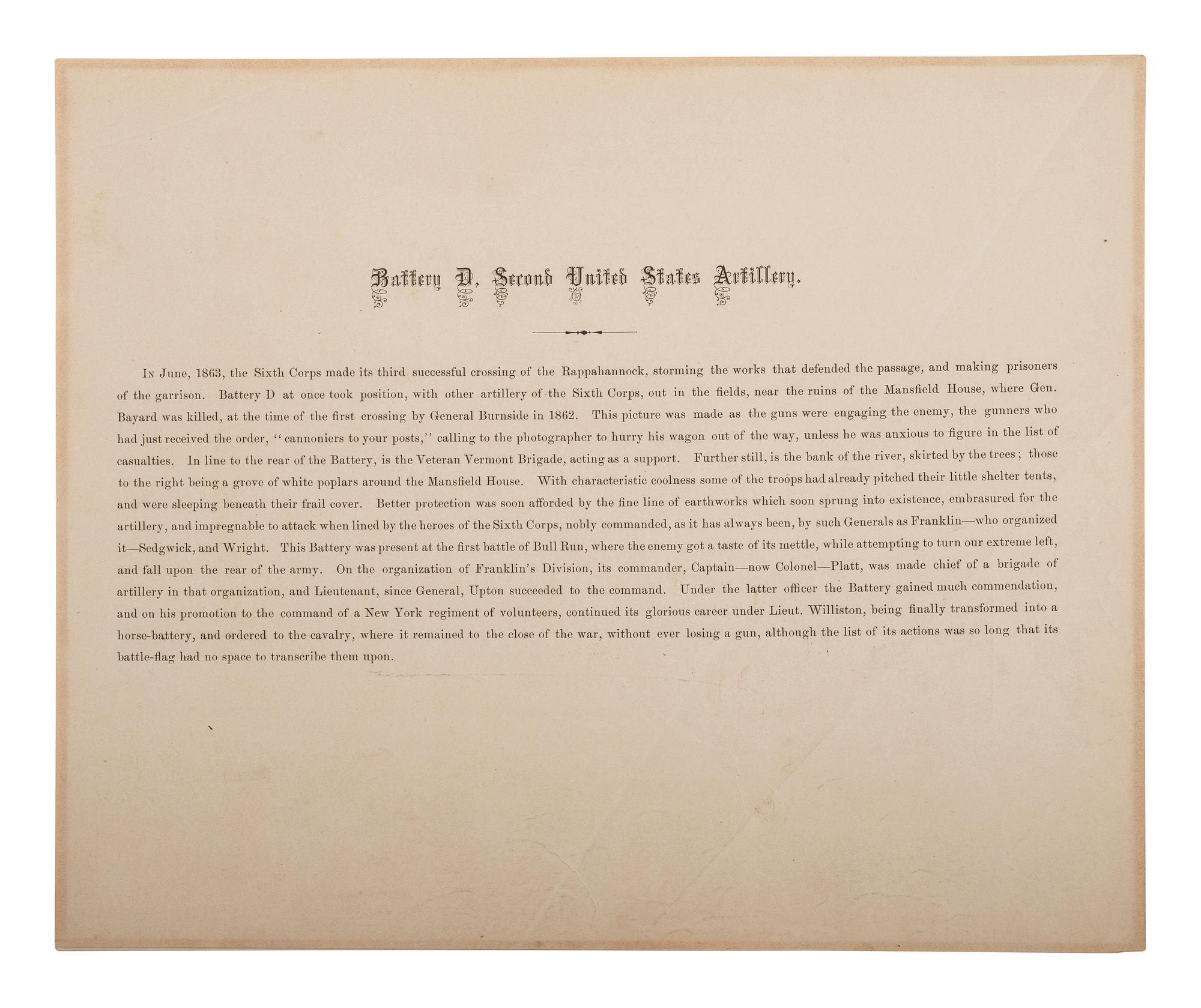 [CIVIL WAR]. O'SULLIVAN, Timothy, photographer. Incidents of the War: Battery D, 5th [sic] US Artillery, In Action. Fredericksburg, 1863. Washington, DC: Alexander Gardner, 1865.