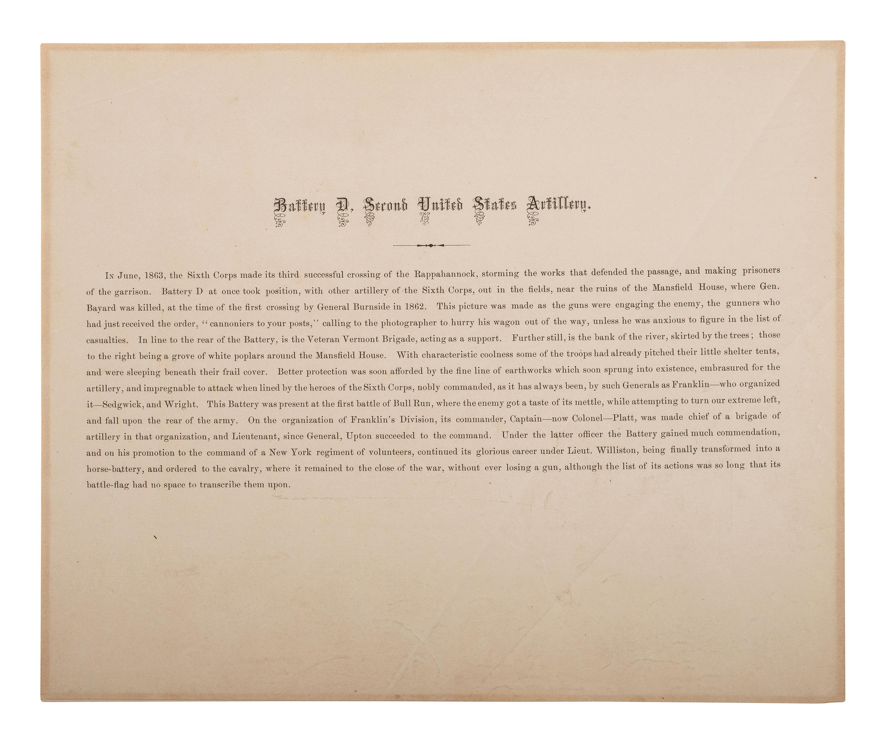 [CIVIL WAR]. O'SULLIVAN, Timothy, photographer. Incidents of the War: Battery D, 5th [sic] US Artillery, In Action. Fredericksburg, 1863. Washington, DC: Alexander Gardner, 1865.