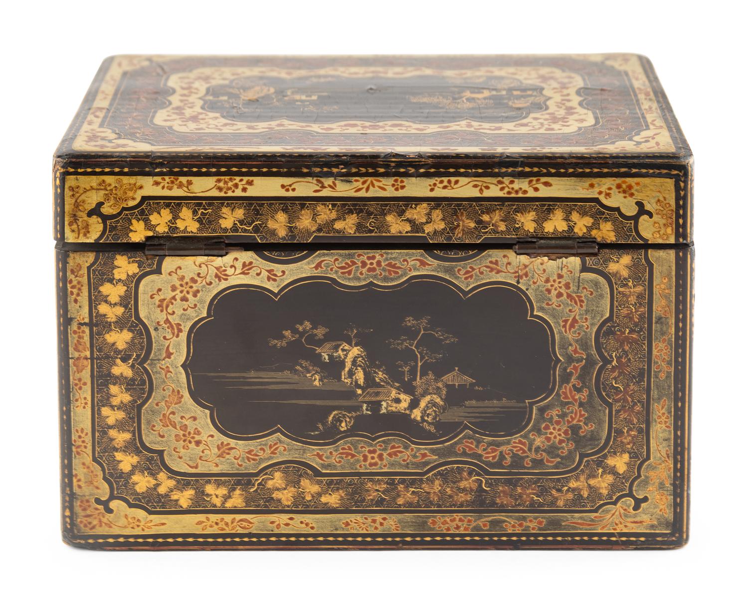 A Chinese Export Lacquer Tea Caddy