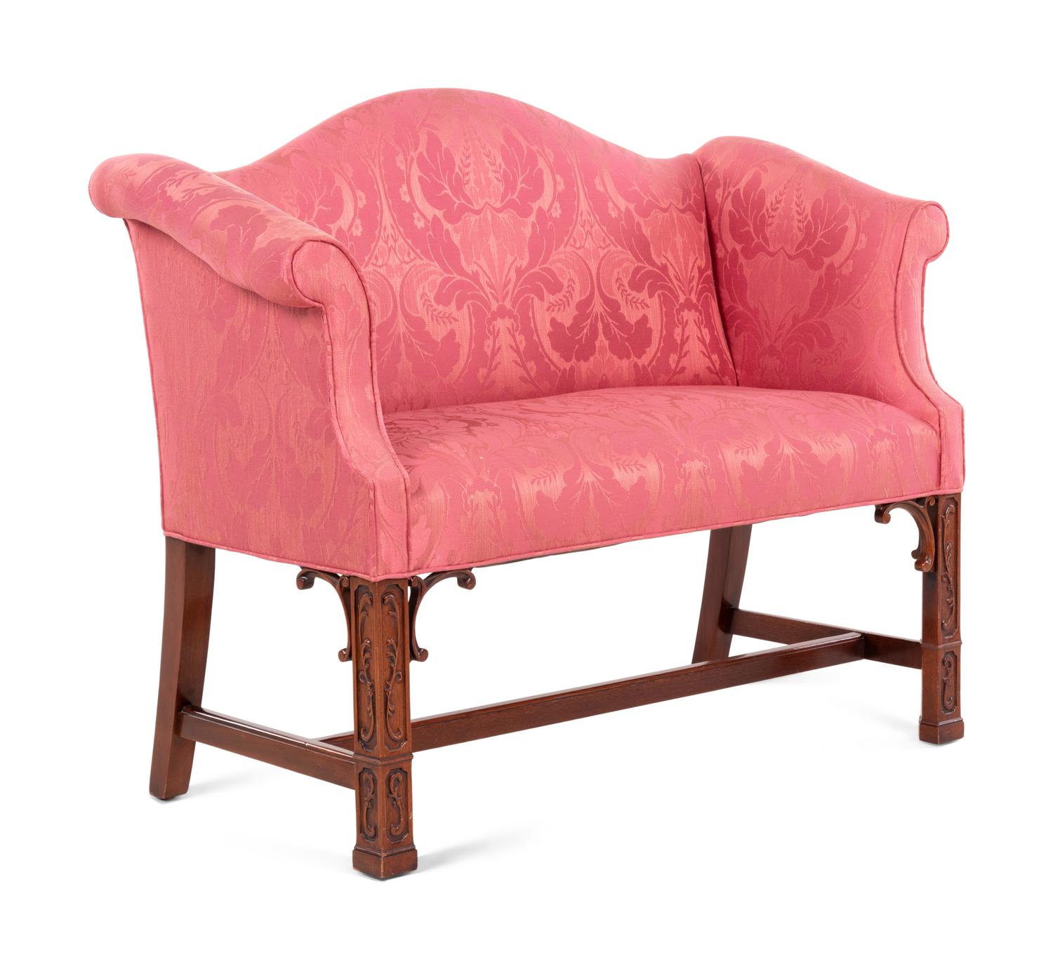 A George III Style Diminutive Camelback Settee