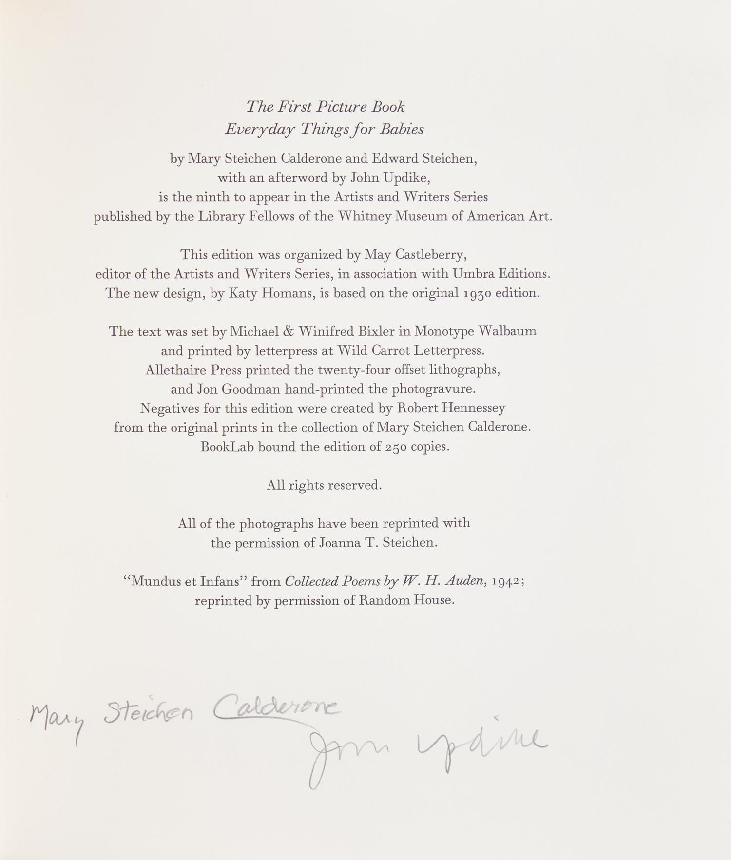 [Photography] Steichen, Edward, and Mary Steichen Calderone, and John Updike. The First Picture Book Everyday Things for Babies