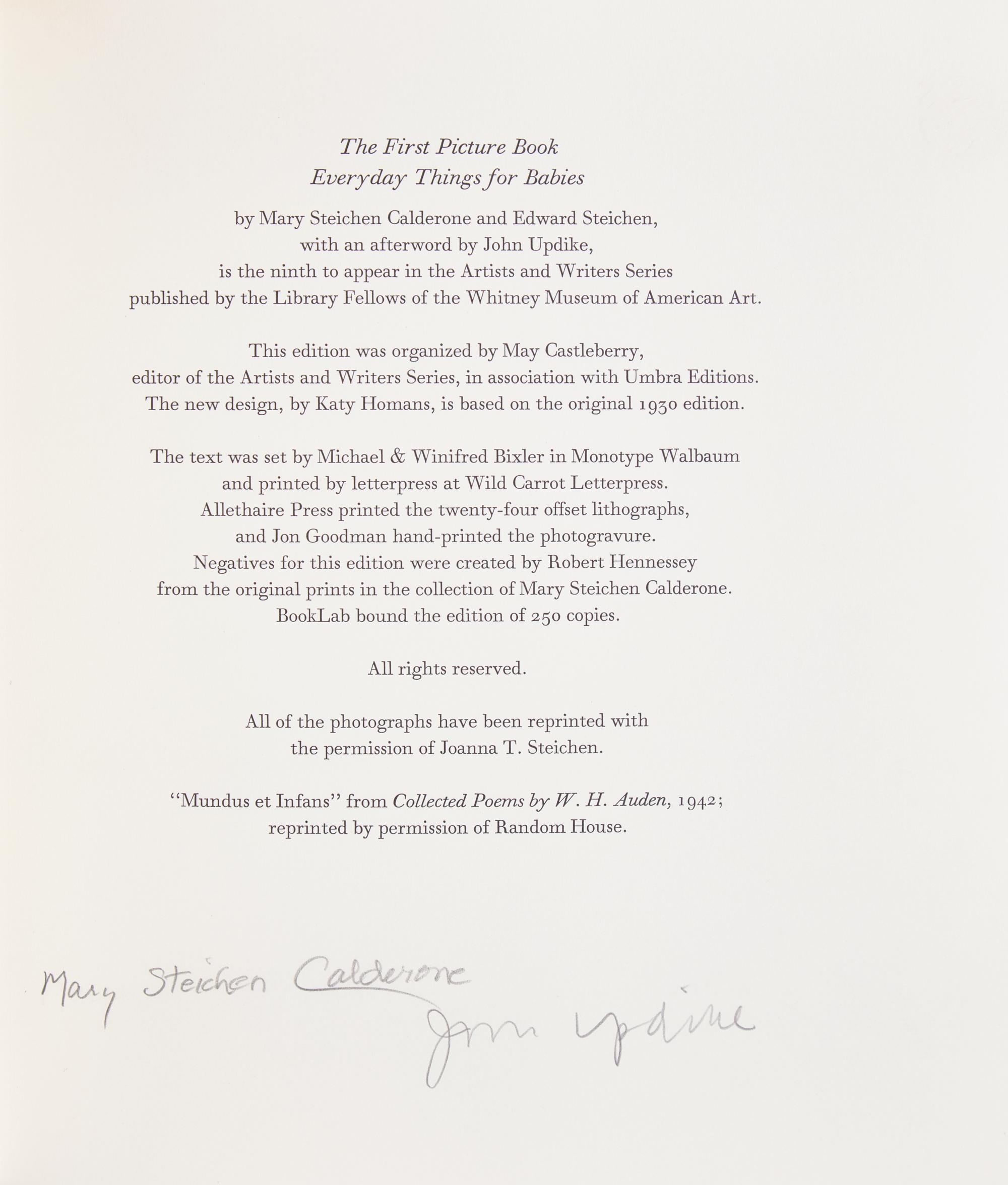 [Photography] Steichen, Edward, and Mary Steichen Calderone, and John Updike. The First Picture Book Everyday Things for Babies