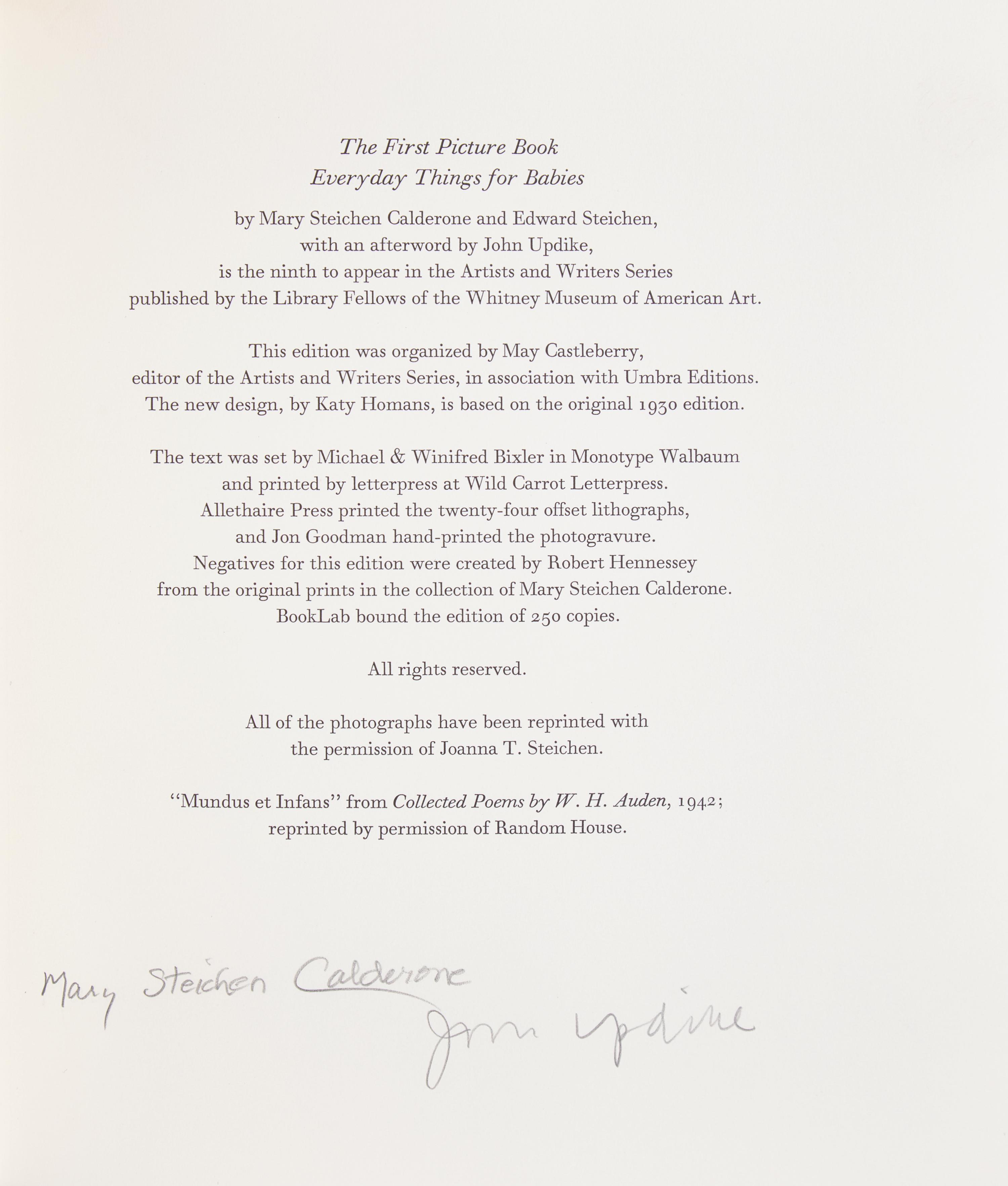 [Photography] Steichen, Edward, and Mary Steichen Calderone, and John Updike. The First Picture Book Everyday Things for Babies