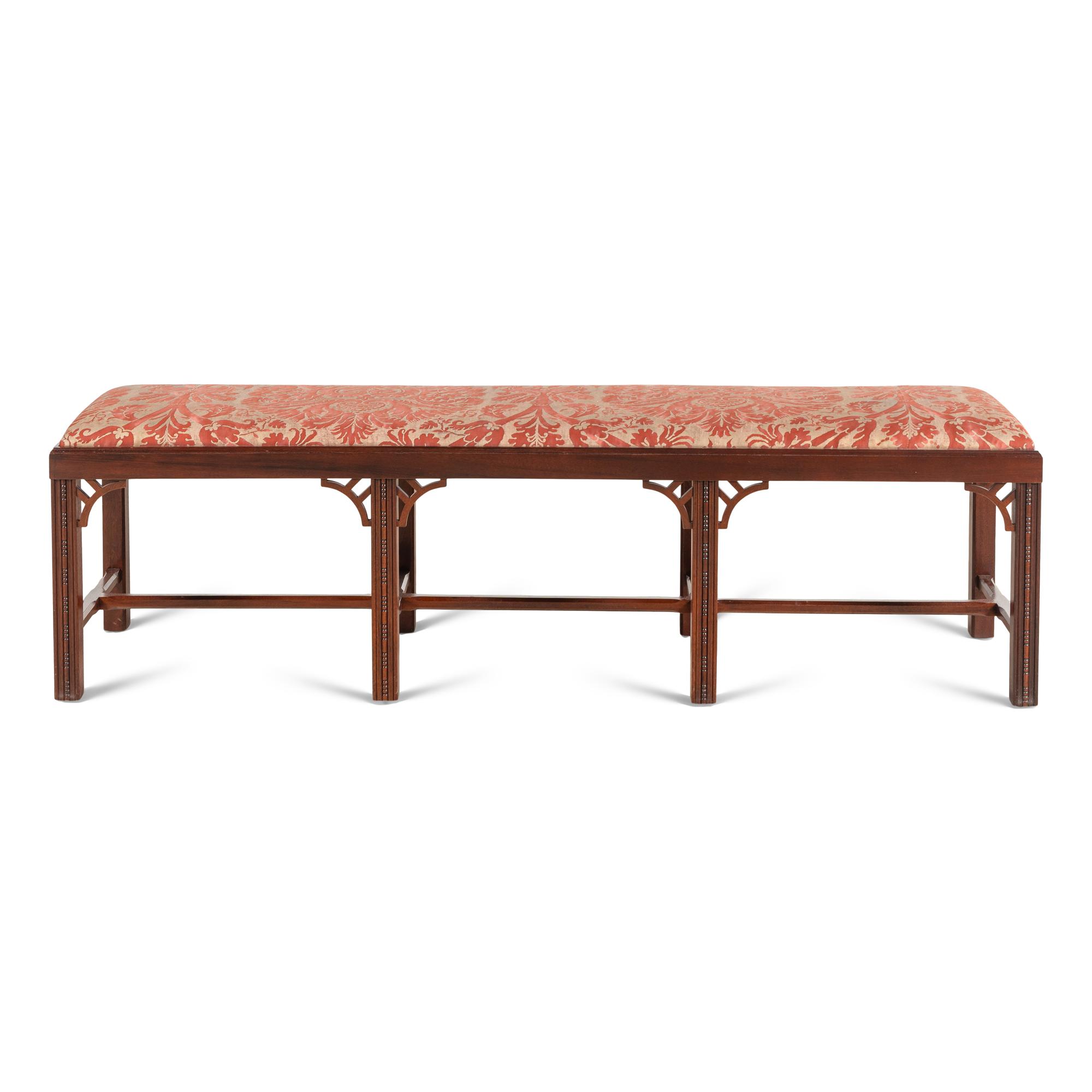 A George III Style Mahogany Hall Bench with Fortuny Upholstery