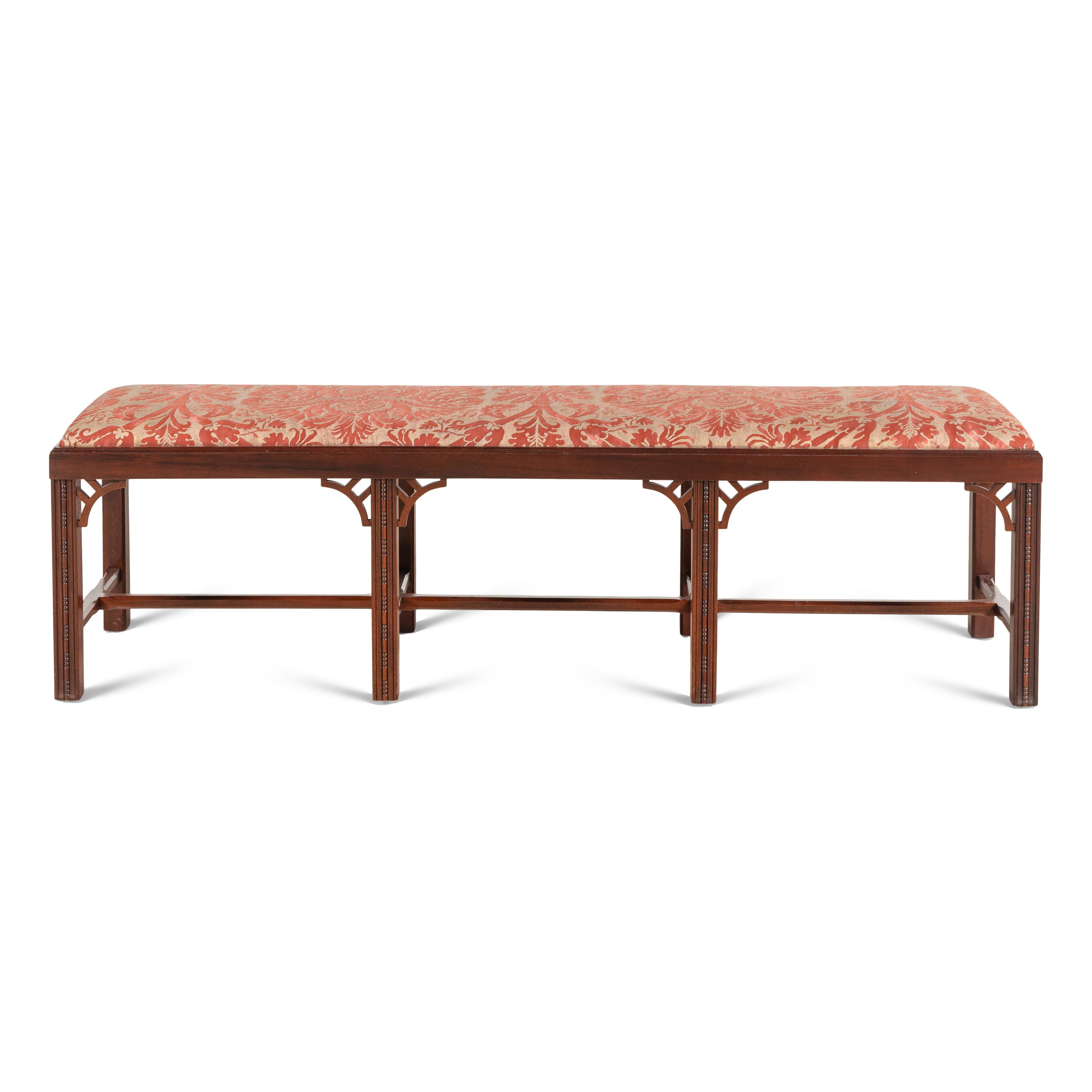 A George III Style Mahogany Hall Bench with Fortuny Upholstery