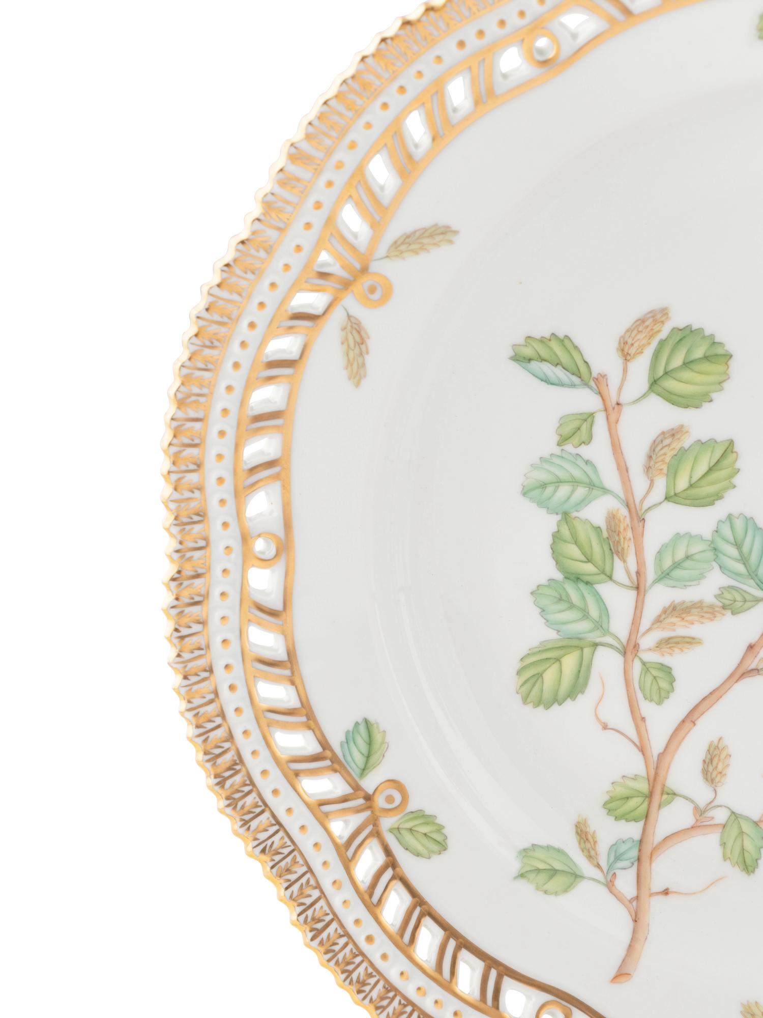 A Set of Six Royal Copenhagen Flora Danica Reticulated Porcelain Luncheon Plates