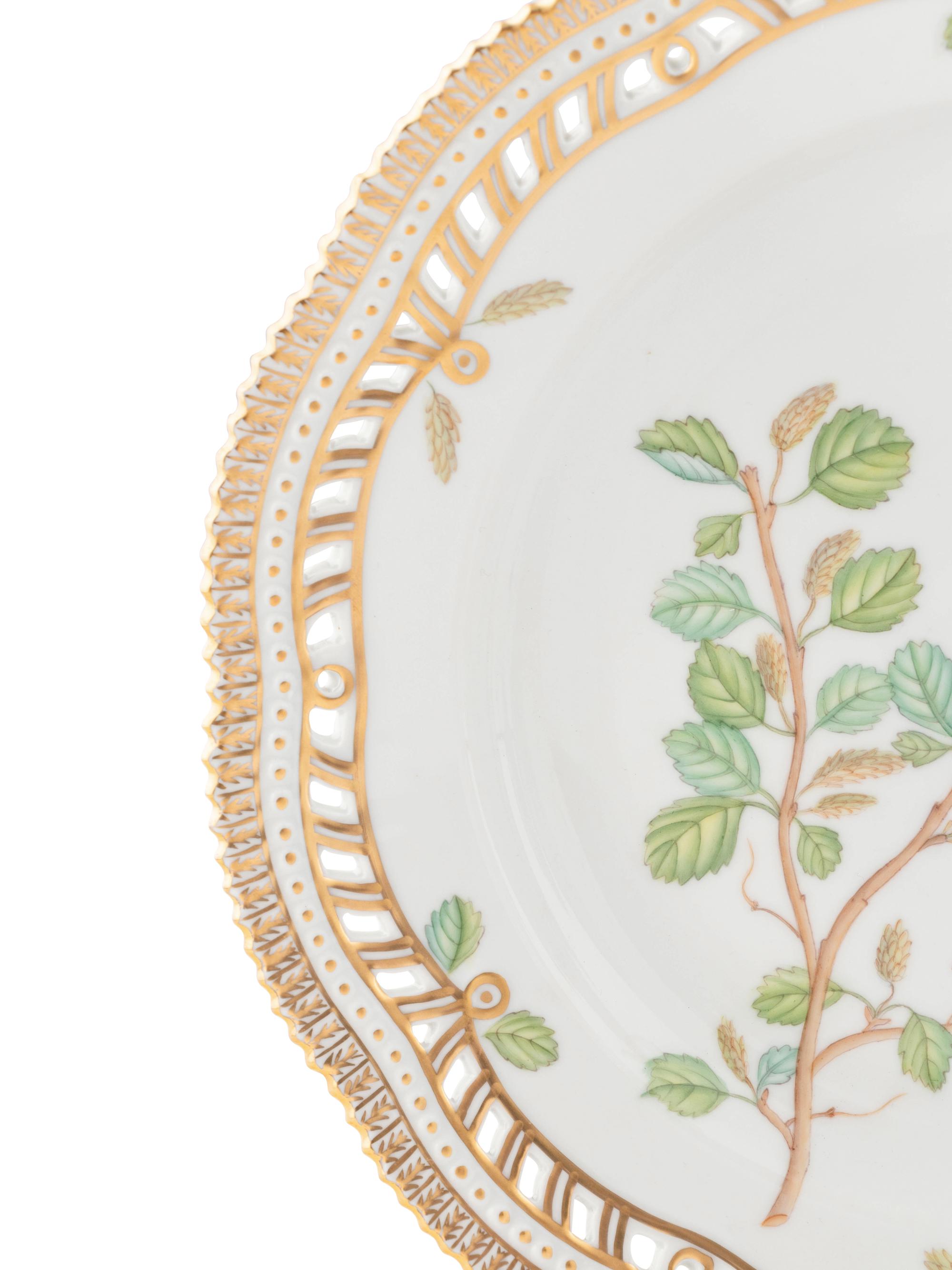 A Set of Six Royal Copenhagen Flora Danica Reticulated Porcelain Luncheon Plates