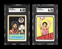A 1972 Topps Julius Erving Rookie Basketball Card No. 195 (SGC 6.5 EX-NM+) and 1973 Topps All-Star Card No. 240 (SGC 6.5 EX-NM+)