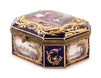 A Sèvres Style Gilt Metal Mounted, Painted and Parcel Gilt Porcelain Table Casket