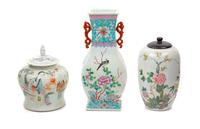 Three Chinese Famille Rose Porcelain Articles Height of tallest 11 7/8 inches. — LATE 19TH-20TH CENTURY