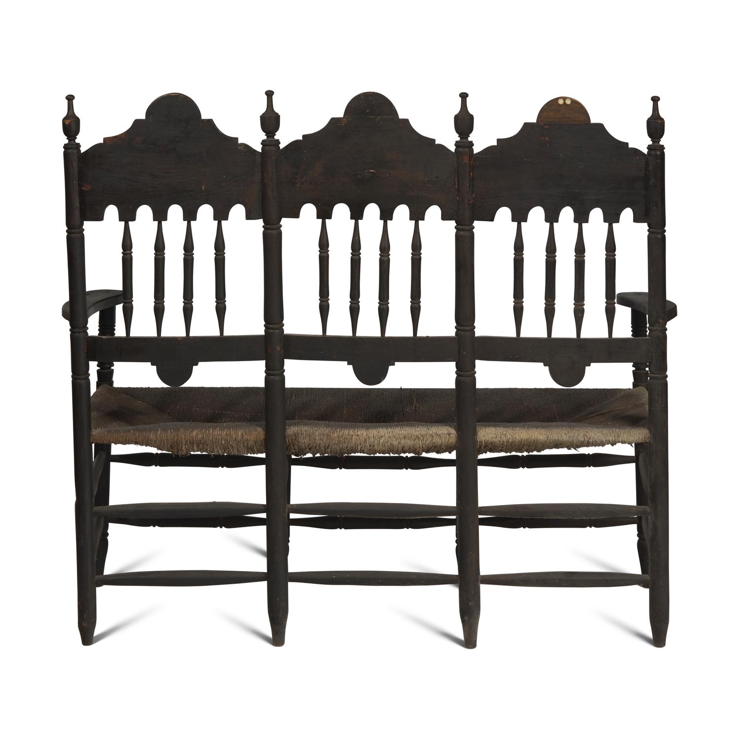A Painted and Decorated Bannister-Back Settee