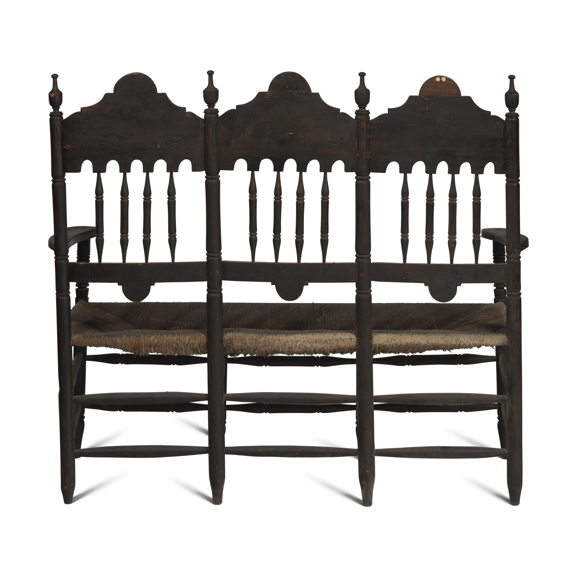 A Painted and Decorated Bannister-Back Settee