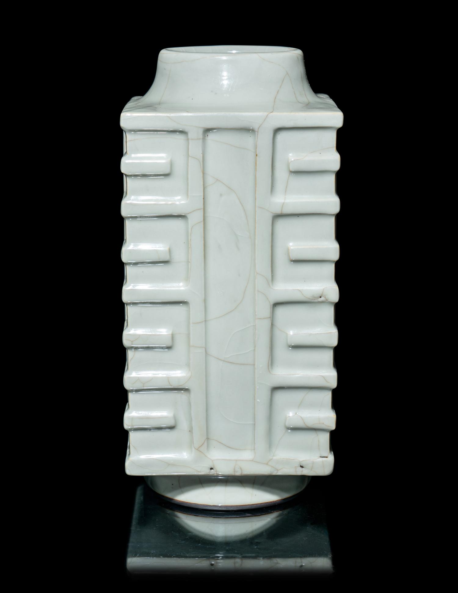 A Chinese Guan -Type Crackled Glazed Porcelain Cong Vase