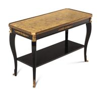 A Louis XVI Style Gilt Bronze Mounted Black Lacquered Low Table