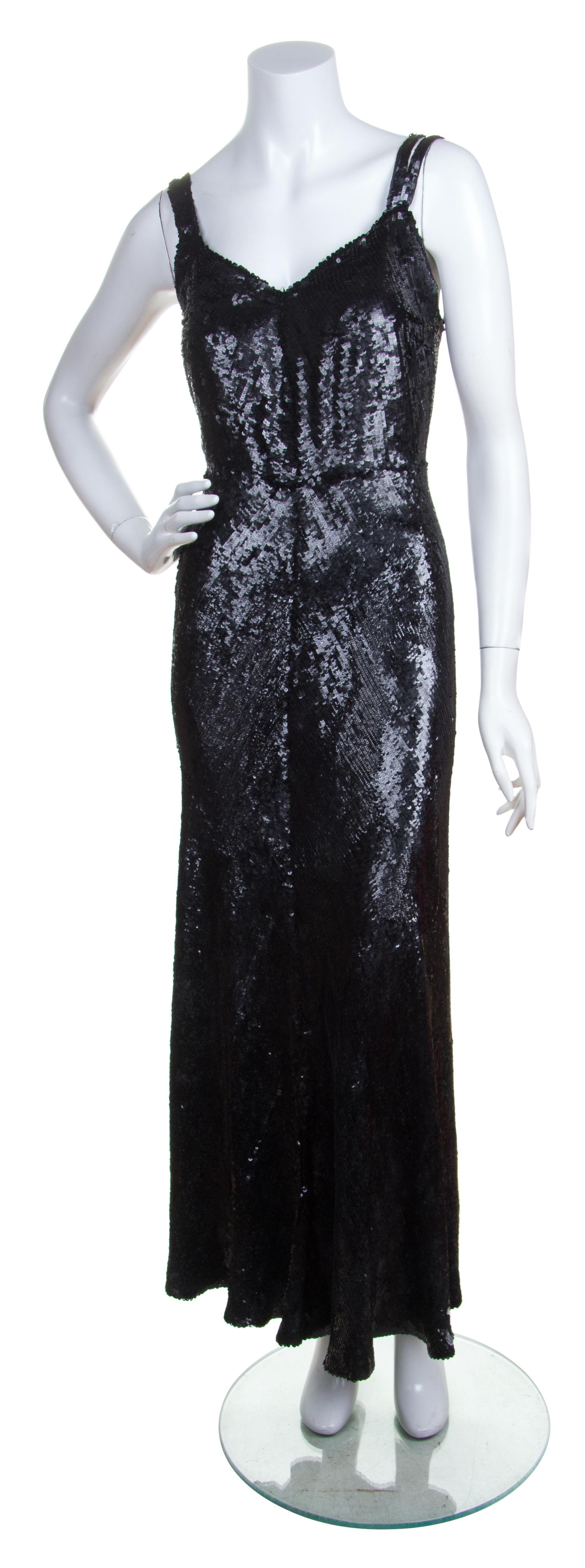 A Chanel Black Sequin Bias-Cut Evening Gown,