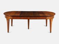 An Austrian Secessionist Inlaid Dining Suite, comprising a sideboard, a server, an extension dining table with five leaves, six side chairs and four armchairs