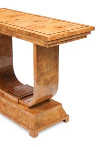 A Pair of Art Deco Style Burl Walnut Console Tables