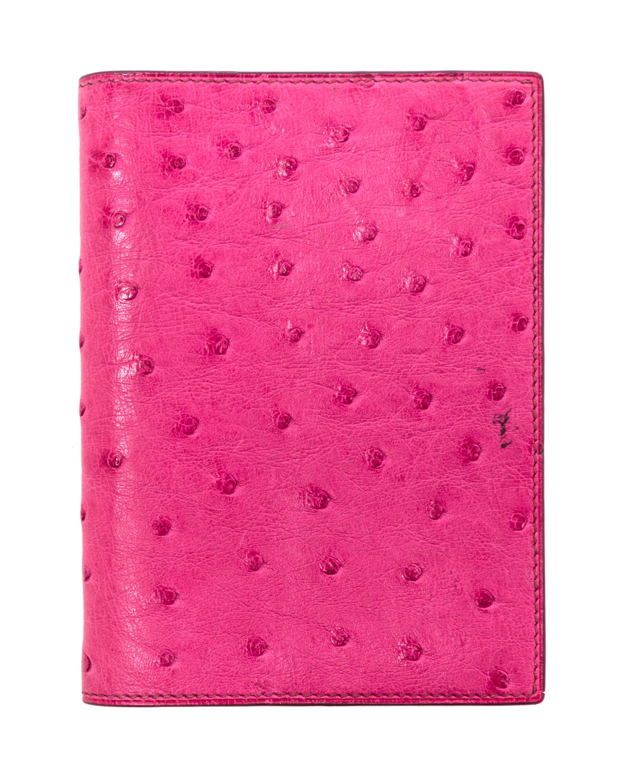 An Hermes Fuschia Ostrich Leather GM Agenda, 3.5" x 5".
