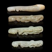 Four Chinese Pale Celadon Jade 'Dragon' Belt Hooks, Daigou — 青白玉龍鈎四枚