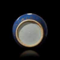 A massive Chinese gilt-decorated powder blue ovoid jar and cover 洒蓝地描金大盖罐 Qing dynasty ?