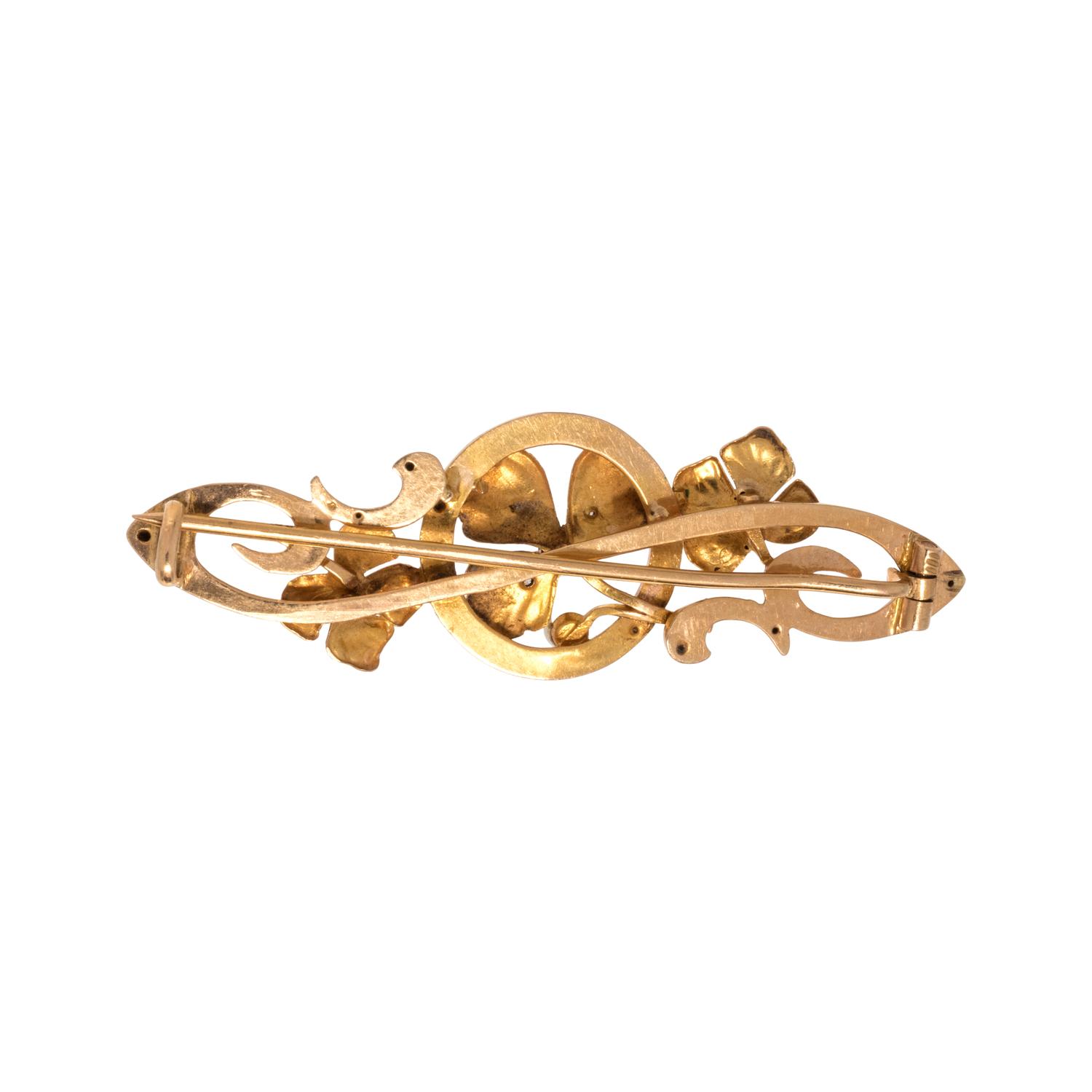 ART NOUVEAU, YELLOW GOLD AND MULTIGEM FLOWER BROOCH