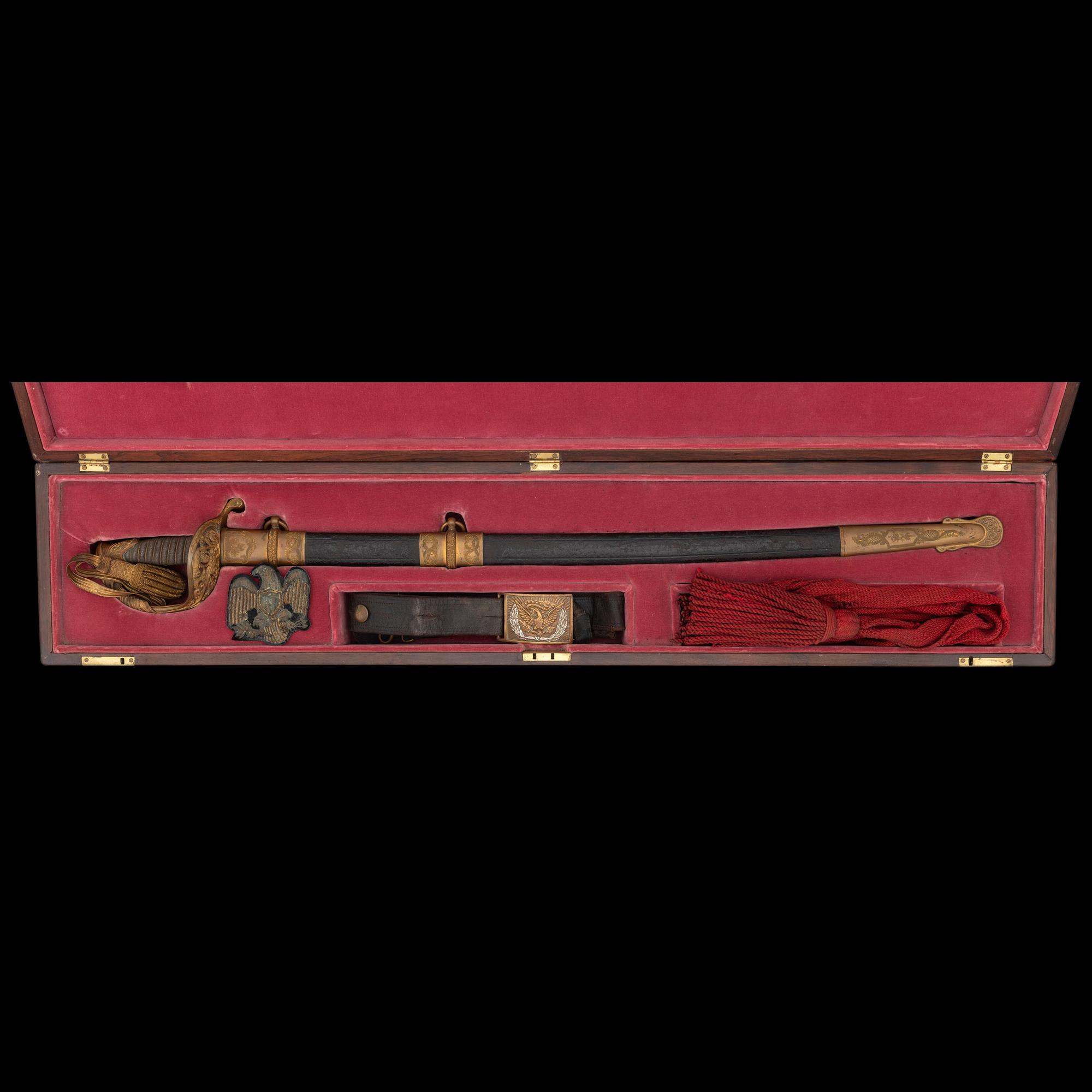 Cased Clauberg Model 1850 Foot Officers Sword Presented to Lt. Asaph Dodge of the 116th NY with Belt and Sash